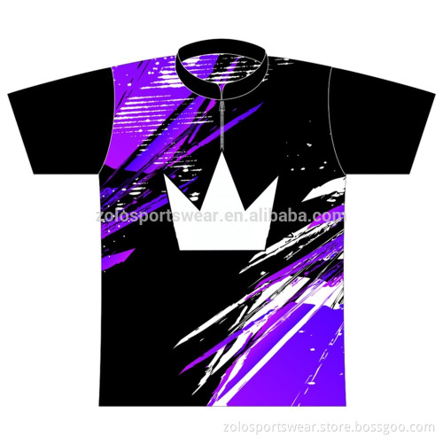 100% polyester Custom Full sublimated Zipper bowling shirts for mens